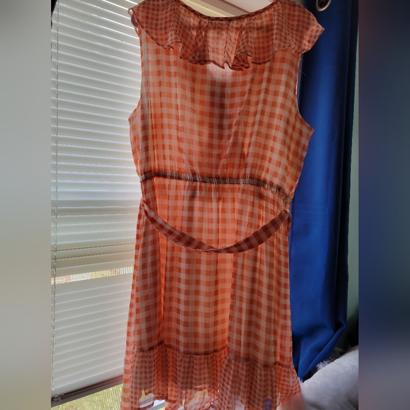 Lauren Conrad Knee Length Summer Dress, Size 2X, Color: Orange/White Plaid - Picture 5 of 5